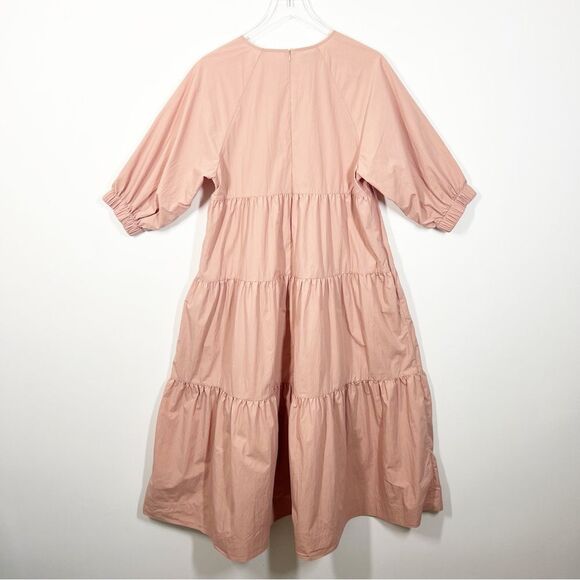 CO Women’s Size Large Dusty Pink Crew Neck Bubble Sleeve Tiered Maxi Dress - Picture 4 of 12